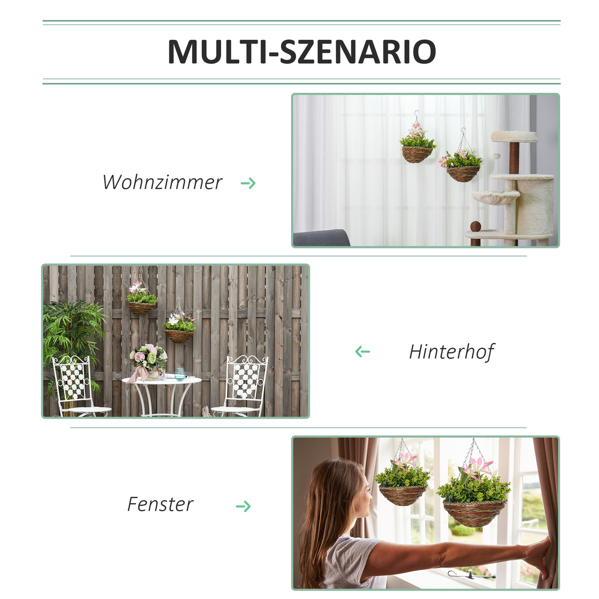 Bild 4 von Outsunny 2 Künstliche Pflanzen Hängepflanze Clematis im Topf mit Haken Deko PE Rosa+Grün 30 x 30 x 3