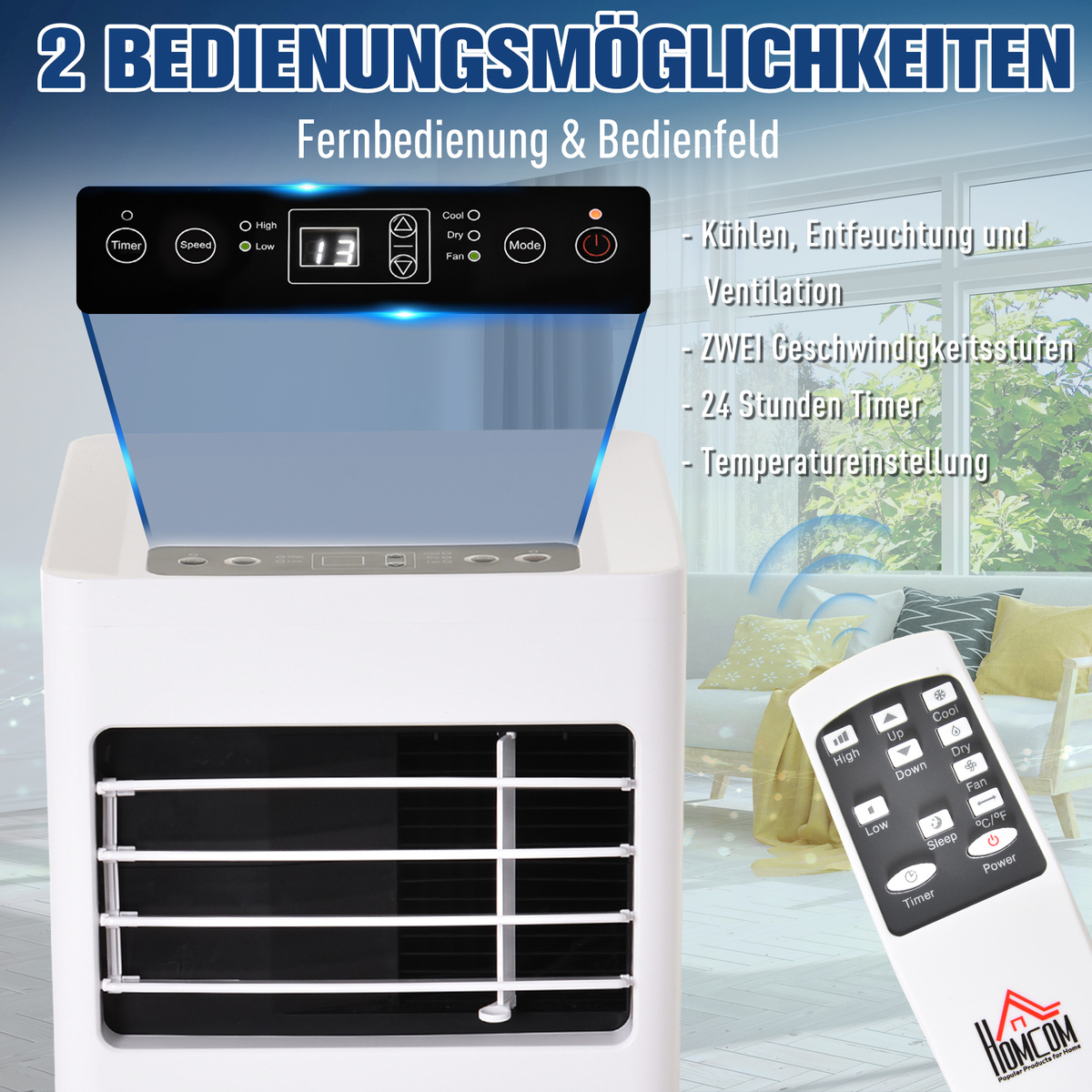 Bild 4 von HOMCOM Mobile Klimaanlage, 7000BTU 3-in-1 Klimagerät - Kühlen, Entfeuchtung und Ventilation – Luften
