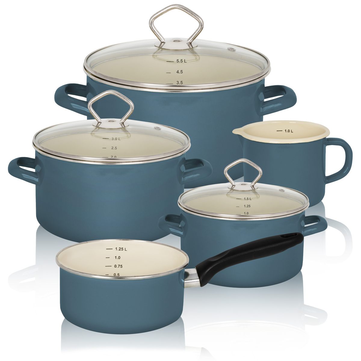 Bild 1 von Karl Krüger - Emailliertes Topf-Set PETROL, 5tlg.