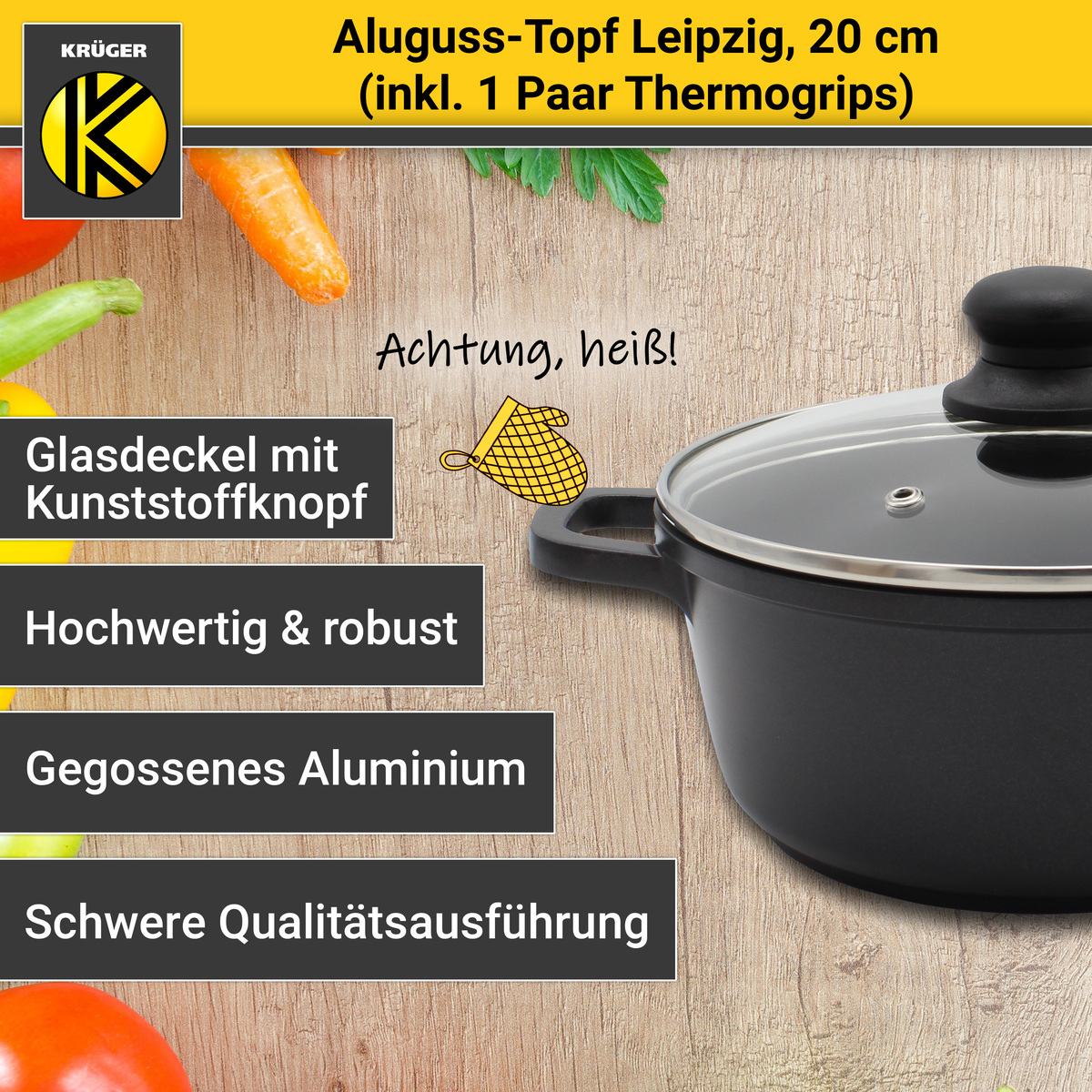 Bild 4 von Karl Krüger - Aluguss Fleischtopf LEIPZIG mit Deckel, 20 cm