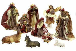 Creation Gross Krippenfigur »Krippenfiguren Set mit Kleidern, 10-teilig, heilige Familie & heilige drei Könige, bis 27cm Höhe« (10 Stück)