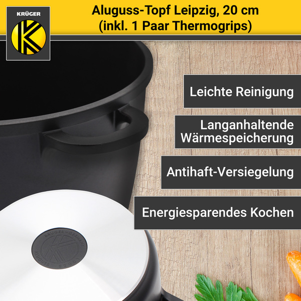 Bild 2 von Karl Krüger - Aluguss Fleischtopf LEIPZIG mit Deckel, 20 cm