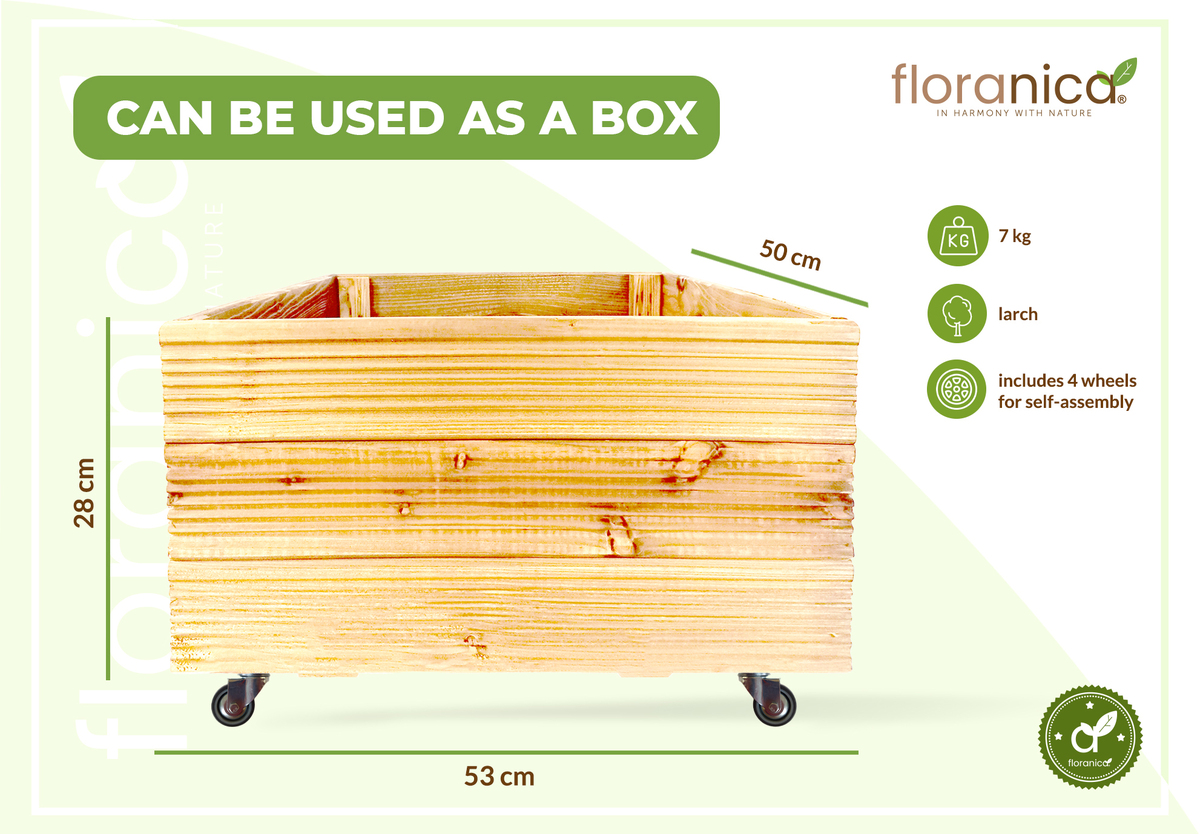 Bild 4 von Floranica Blumentopf aus Holz Kasten 4 Rollen 50cm x 535cm x 285cm Nicht imprägniertes Lärchenholz S