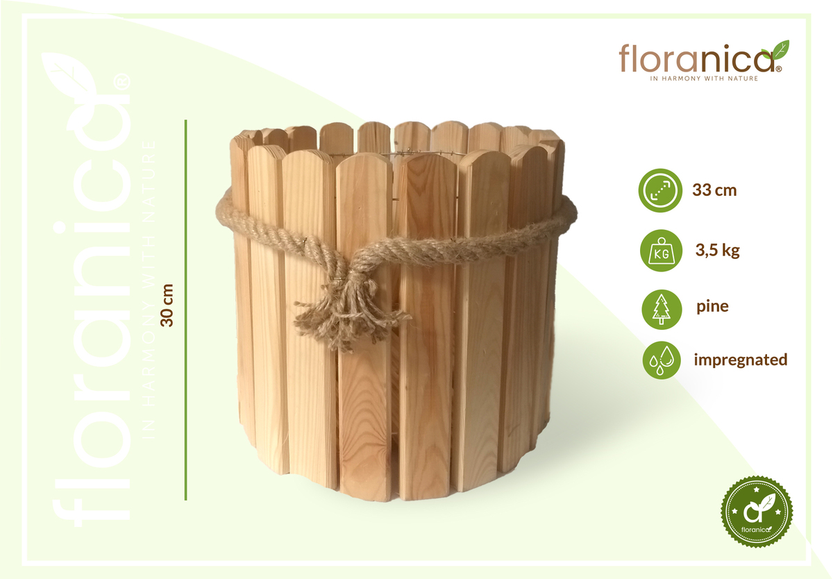 Bild 4 von Floranica Runder Blumentopf aus Holz 33x30cm Natutal Imprägnierte Kiefer Gehäuse für Kräuter Blumen