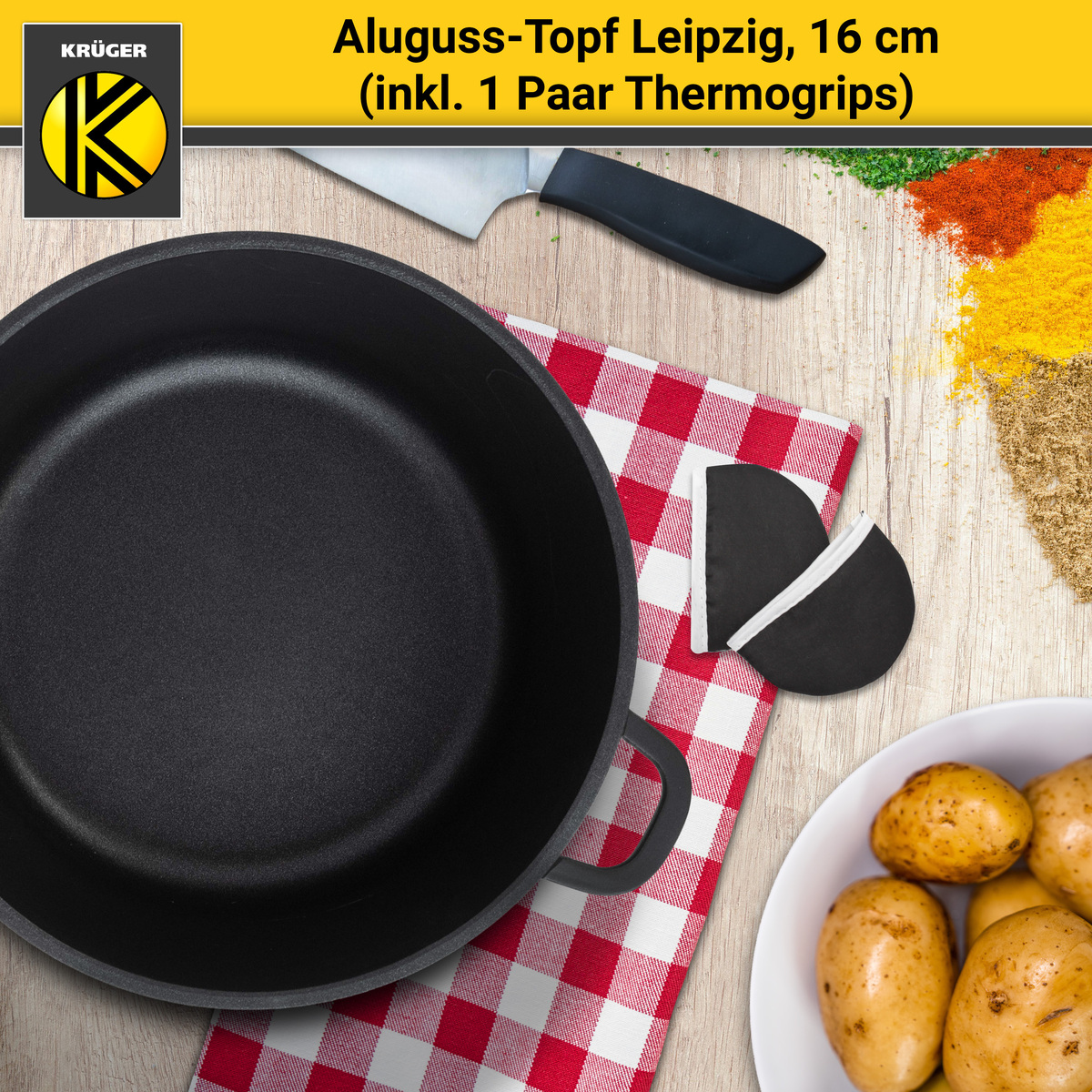 Bild 4 von Karl Krüger - Aluguss Fleischtopf LEIPZIG mit Deckel, 16 cm