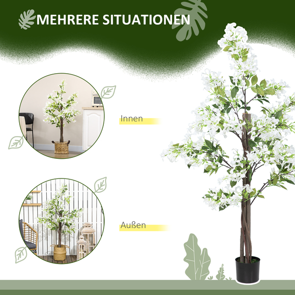 Bild 4 von HOMCOM Künstliche Pflanze, Geißblatt Kunstpflanze, Kunstblumen im Topf Weiß+Grün