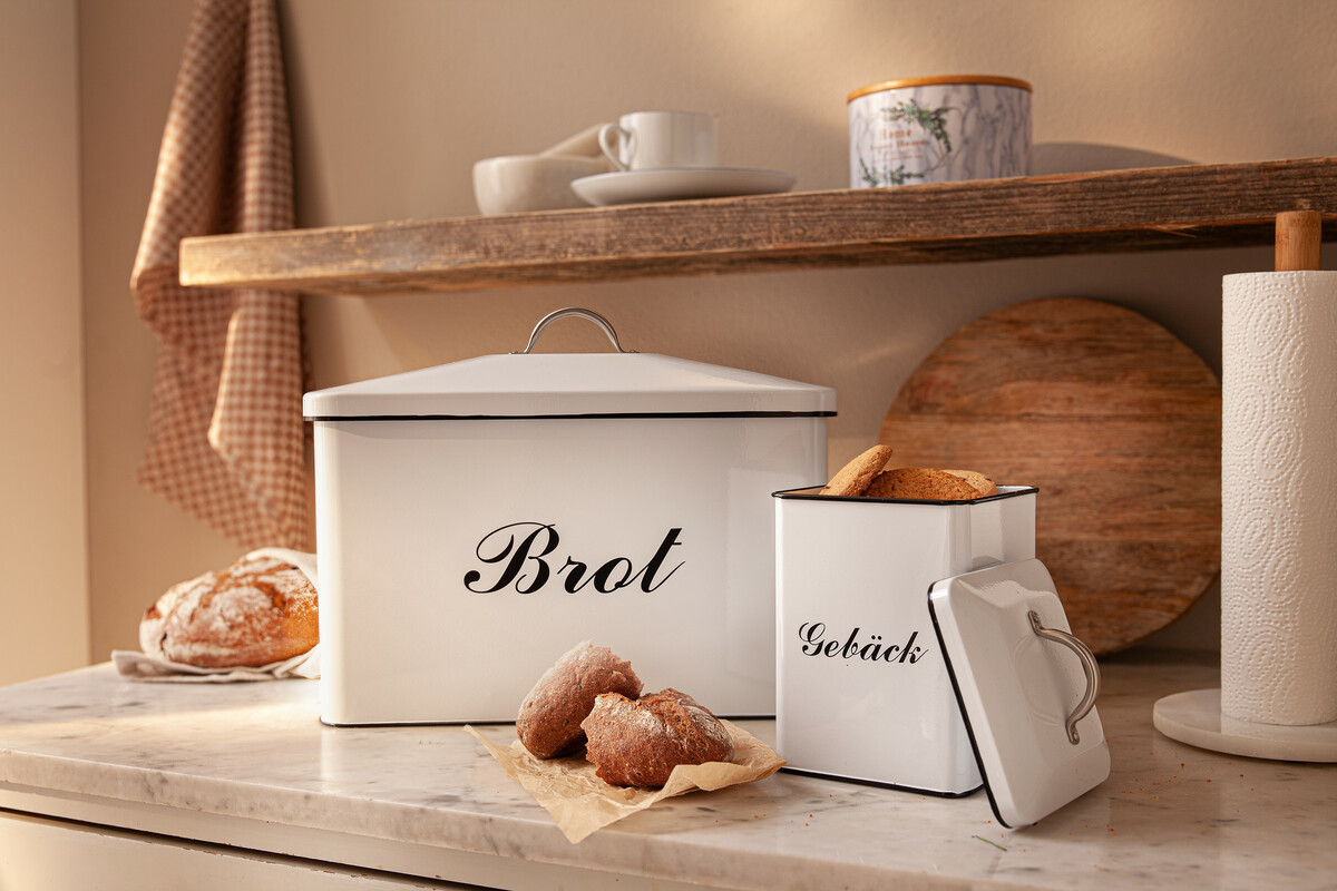 Bild 1 von HomeLiving Vorratsdose "Brot", emailliertes Metall, Schriftzug im Vintage Look, Küche