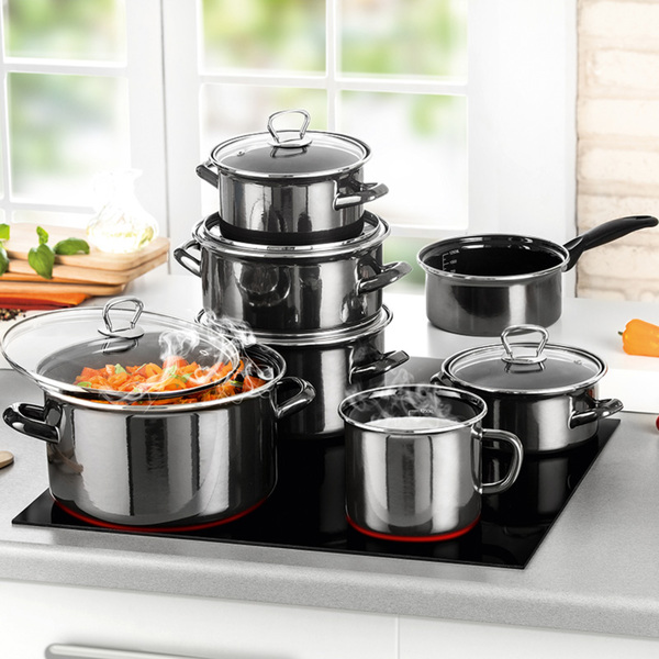 Bild 3 von Bemus Emaille Milchtopf 14 cm - ca. 1,70 Liter "Black Pearl"