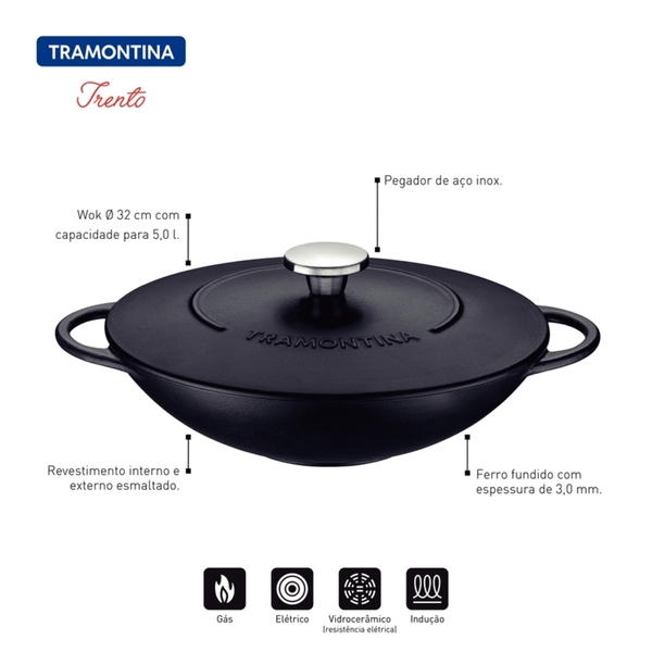 Bild 3 von TRAMONTINA Wok aus Gusseisen mit Deckel, Ø32 cm