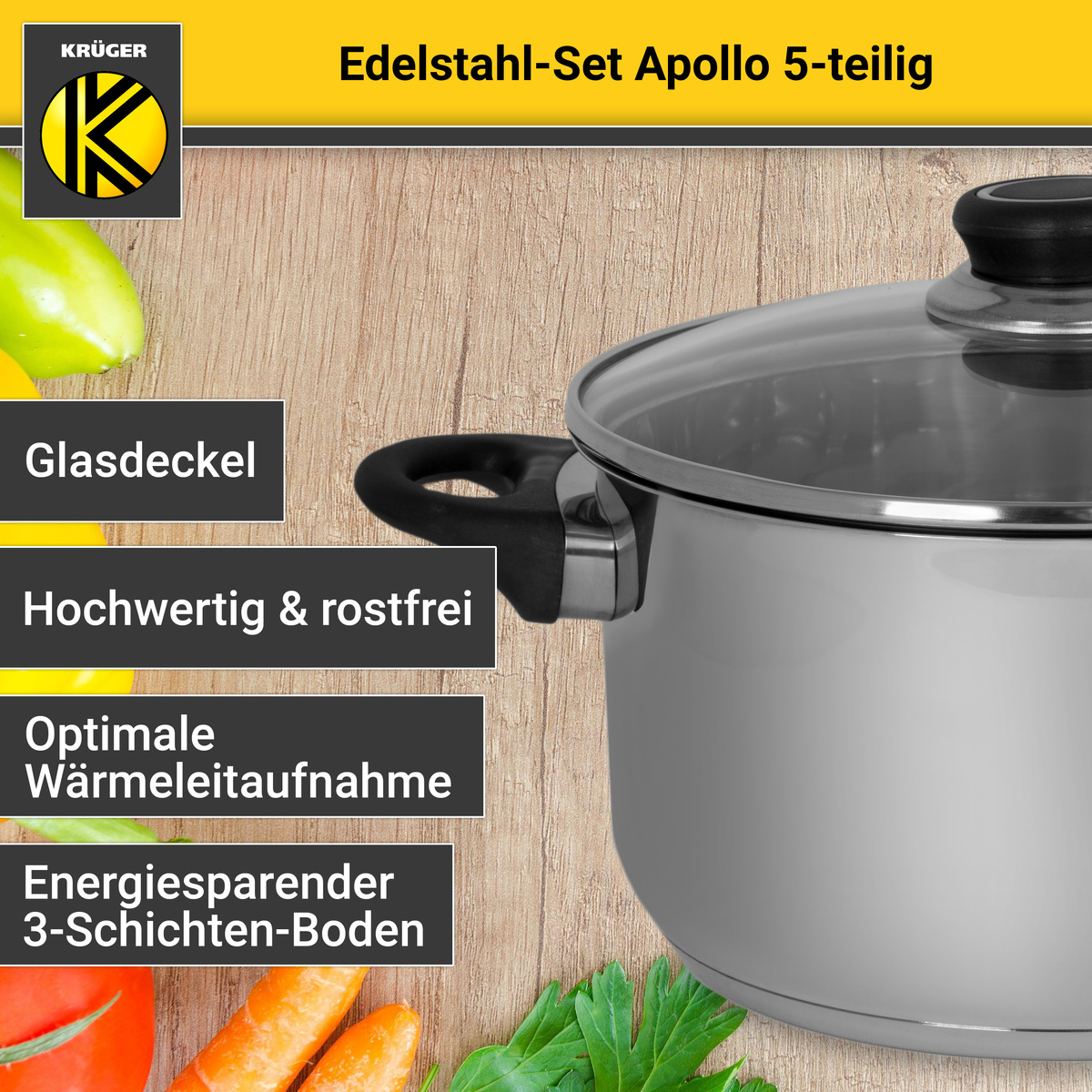 Bild 2 von Karl Krüger - Edelstahltopfset APOLLO, 5 tlg.