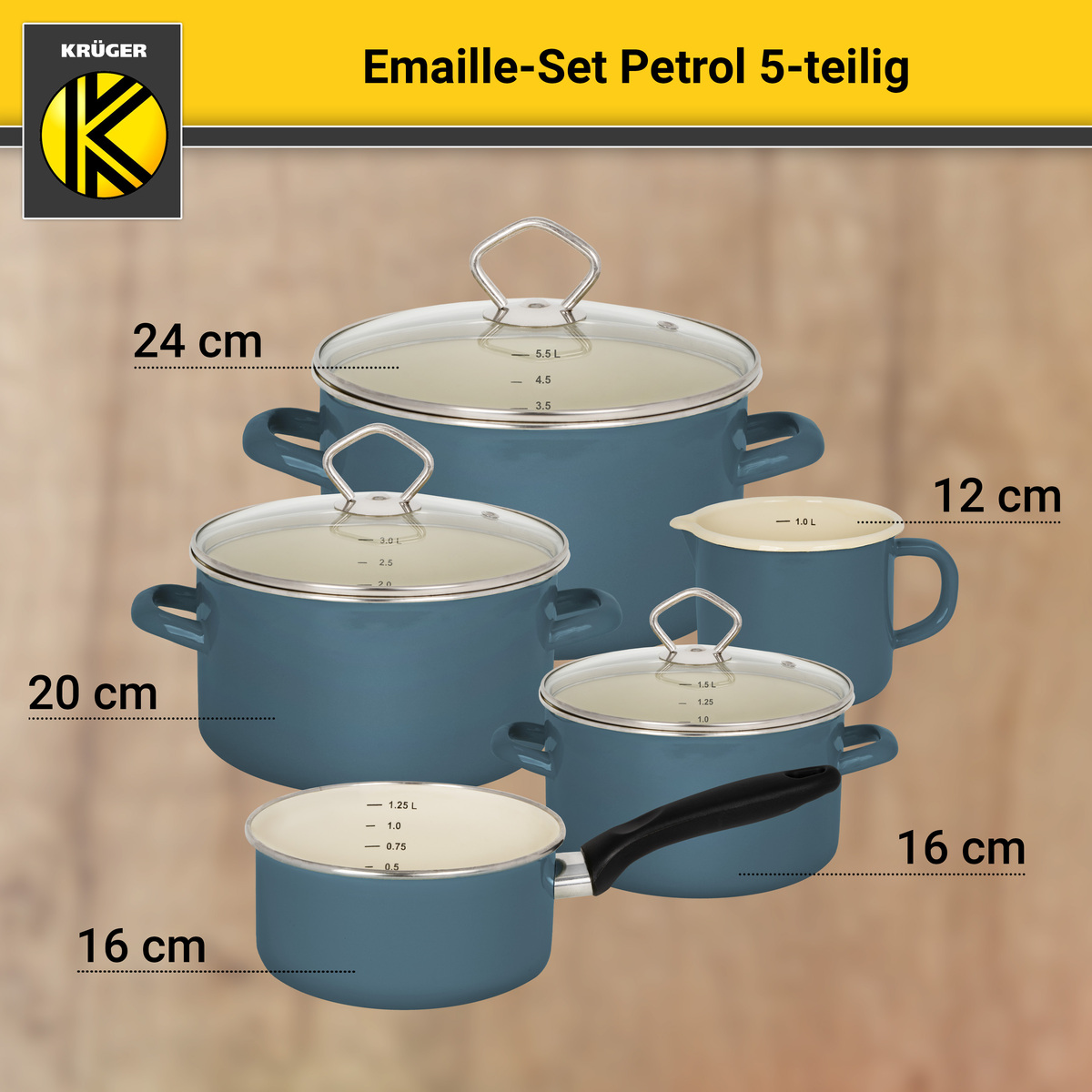 Bild 3 von Karl Krüger - Emailliertes Topf-Set PETROL, 5tlg.