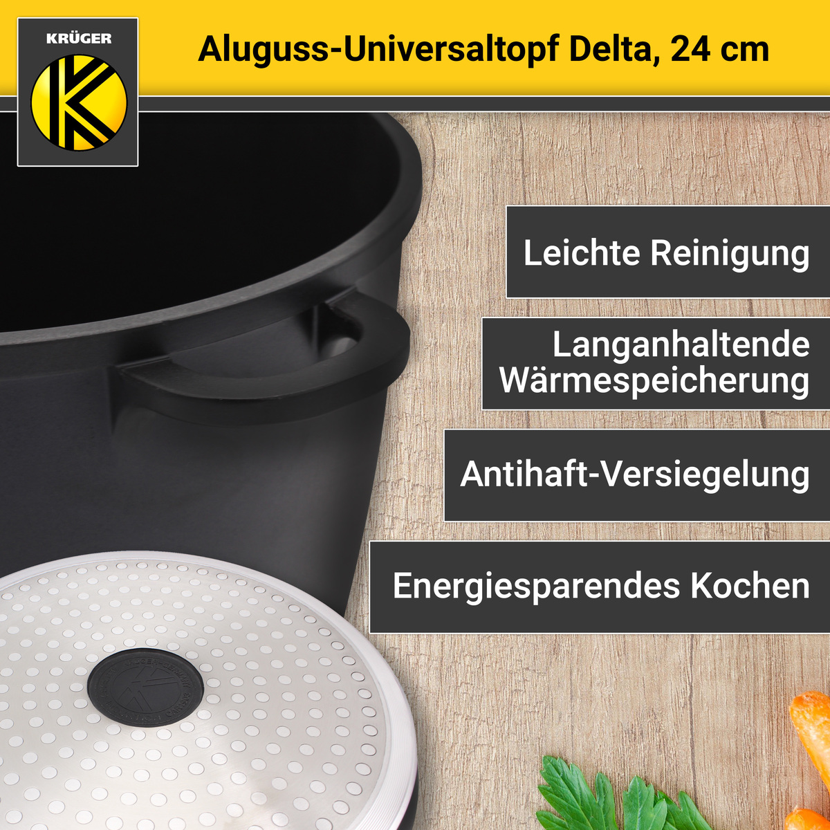 Bild 2 von Karl Krüger - Aluguss Universaltopf DELTA mit Deckel, 24 cm