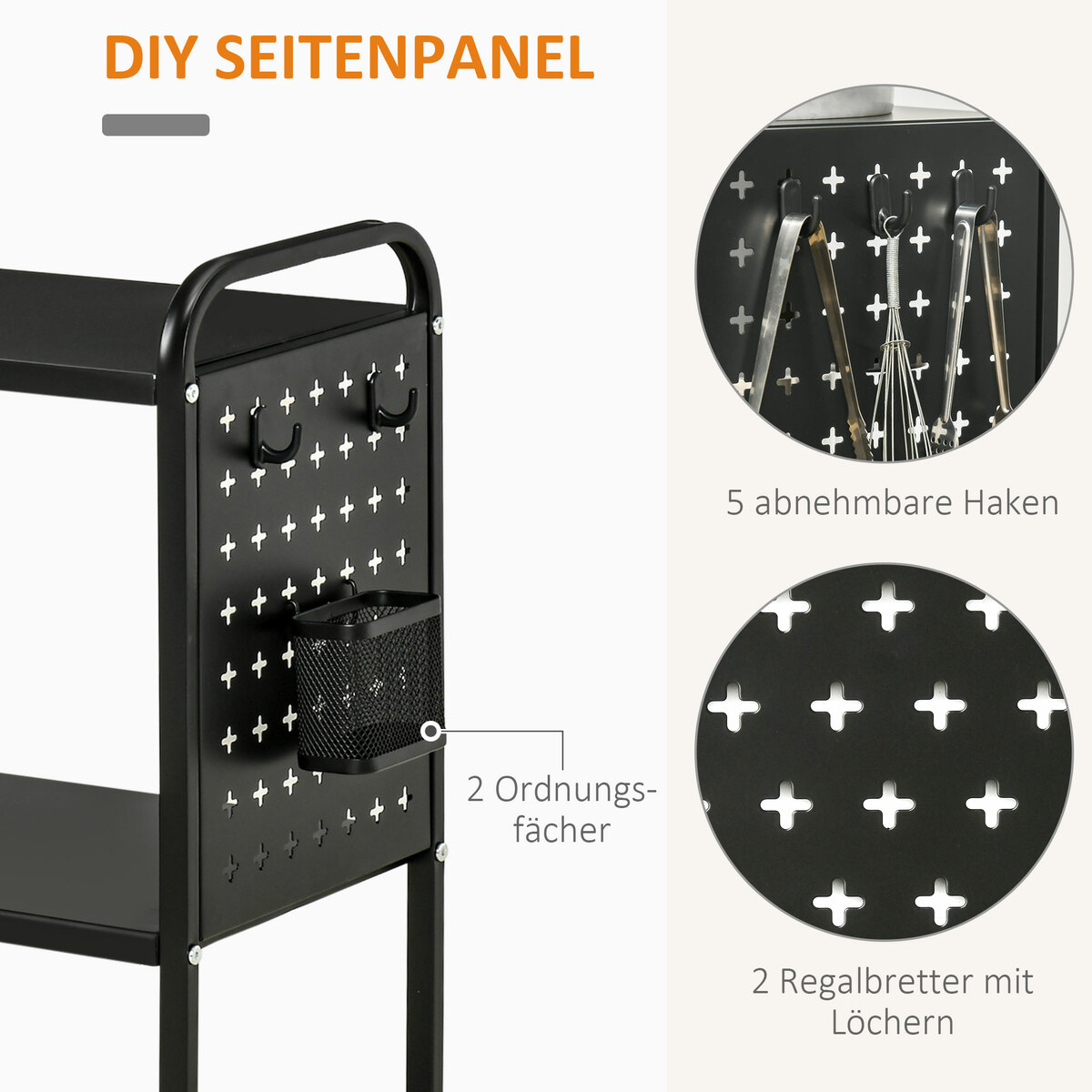Bild 4 von HOMCOM Rollwagen Küchenwagen mit Rollen Küchenregal Metallregal mit 2 Ebenen Badregal Aufbewahrungsw