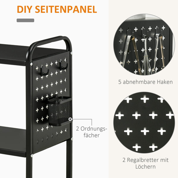 Bild 4 von HOMCOM Rollwagen Küchenwagen mit Rollen Küchenregal Metallregal mit 2 Ebenen Badregal Aufbewahrungsw