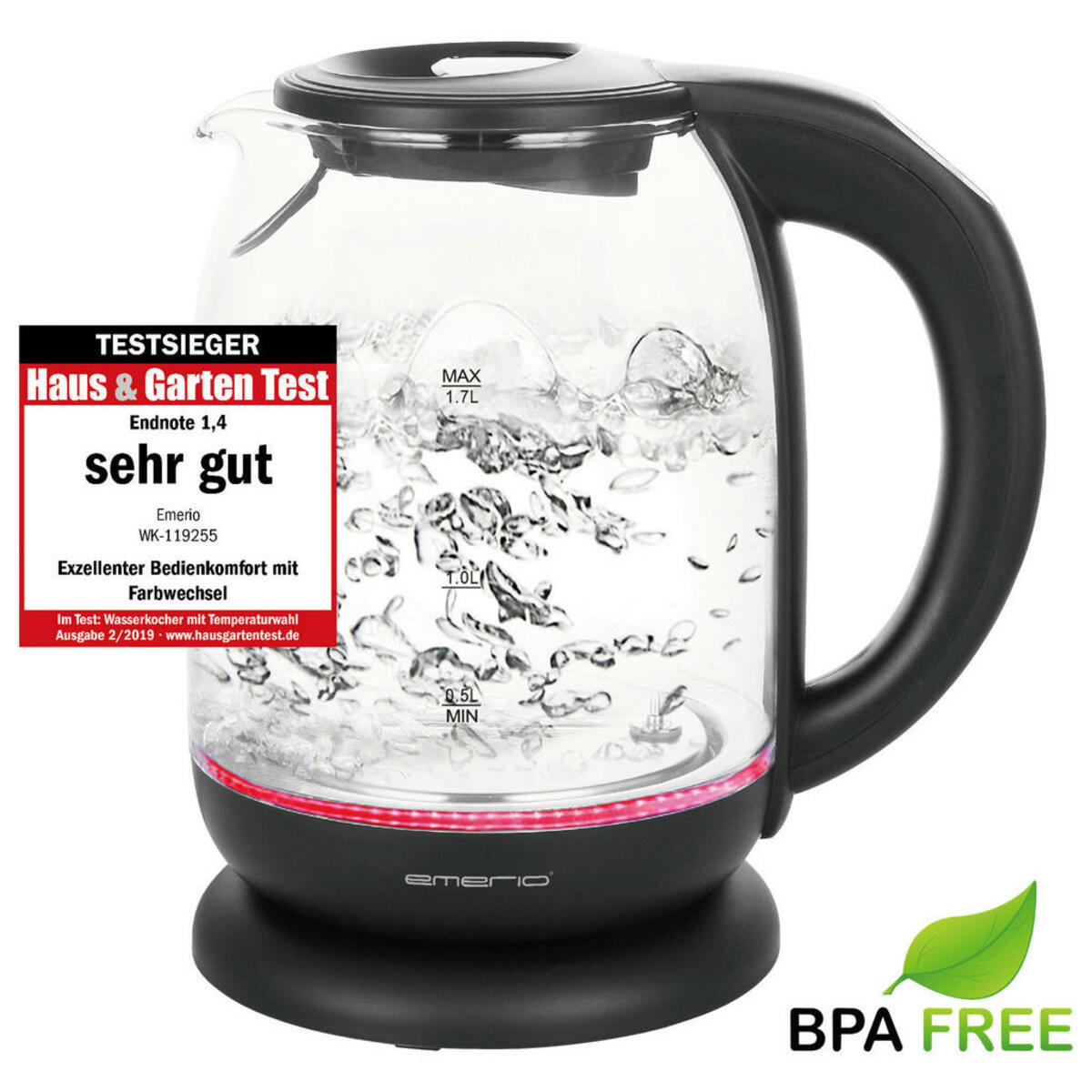 Bild 1 von Emerio Glas-Wasserkocher