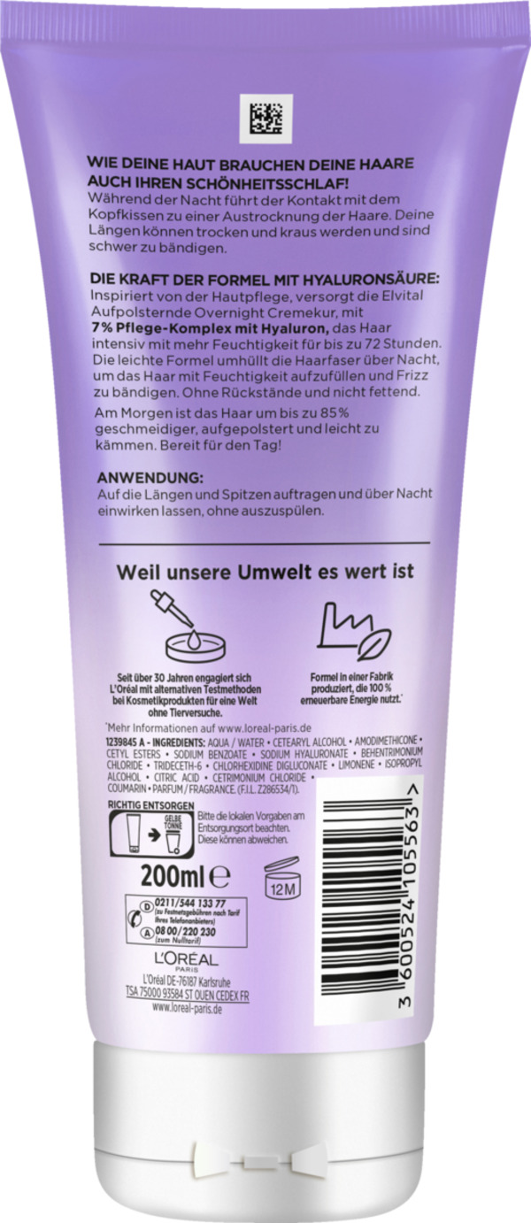 Bild 2 von L’Oréal Paris Elvital Hydra [Hyaluronic] aufpolsternde Overnight Cremekur