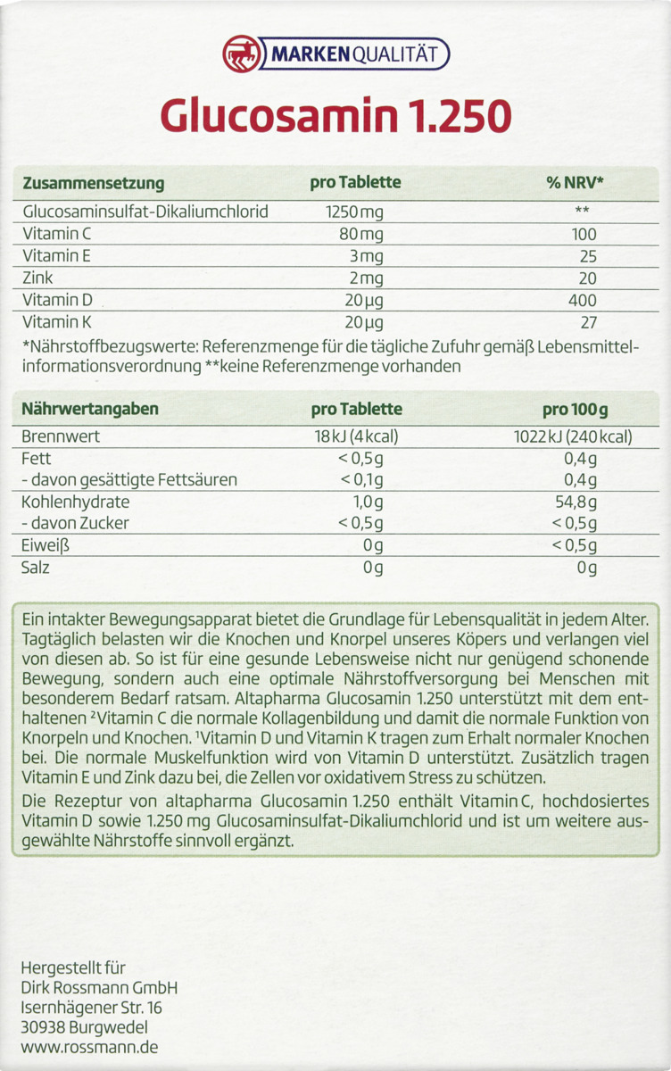 Bild 4 von altapharma Glucosamin 1.250 Tabletten