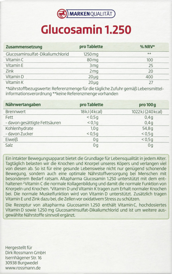 Bild 4 von altapharma Glucosamin 1.250 Tabletten