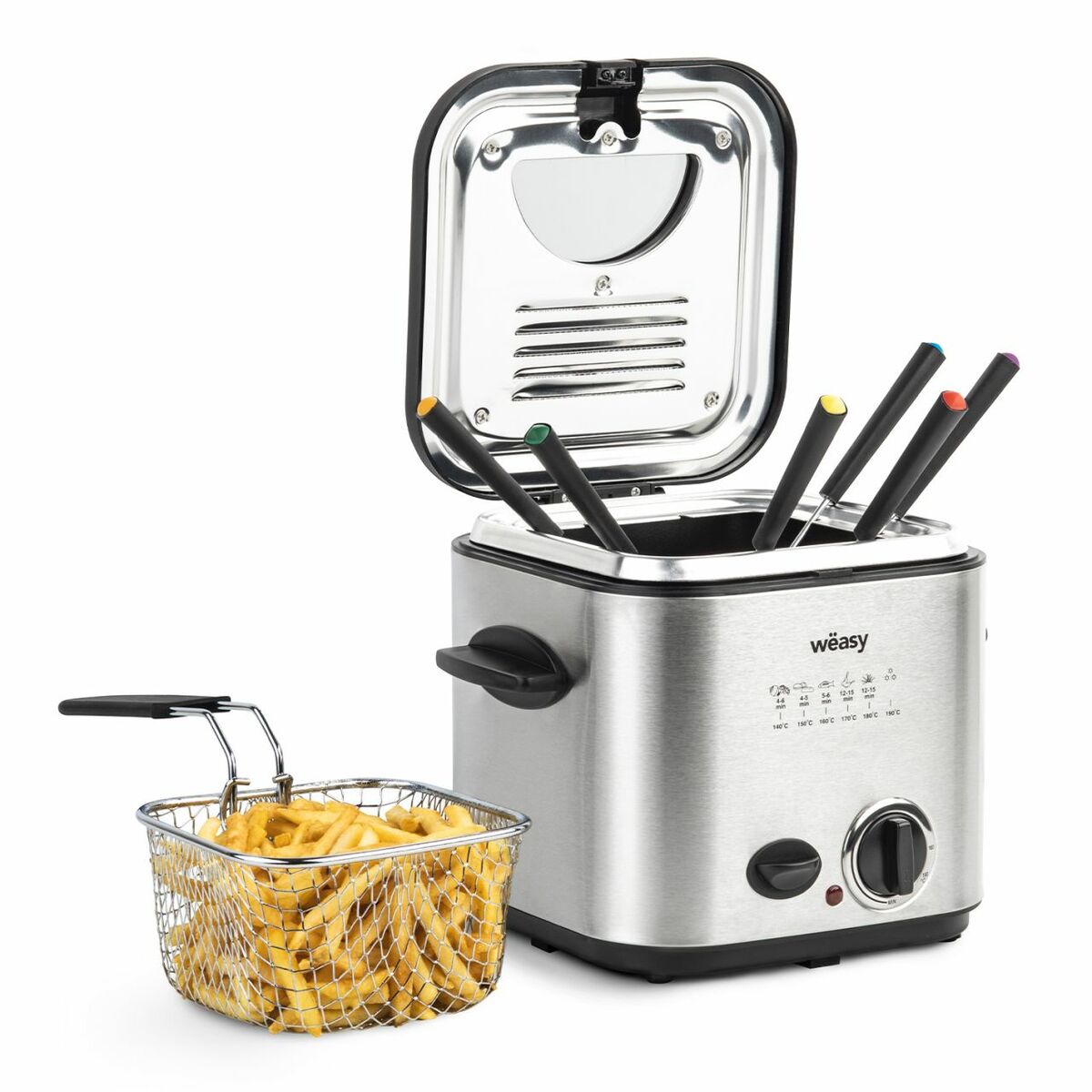 Bild 1 von Wëasy TB600 Elektrische Fritteuse und Fondue, 2 in 1, 1,2 l, Edelstahl, multifunktional, kompakt, 6