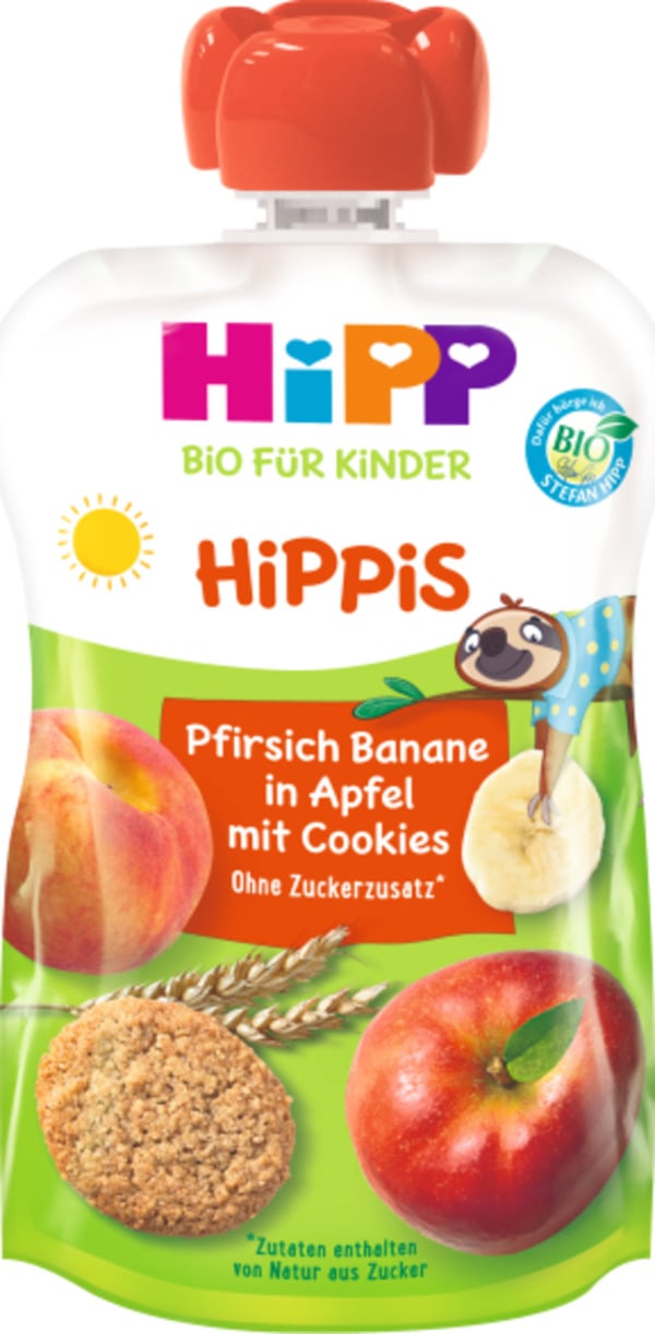 Bild 1 von HiPP Bio Hippis Pfirsich-Banane in Apfel mit Cookies (6 x 100.00g)