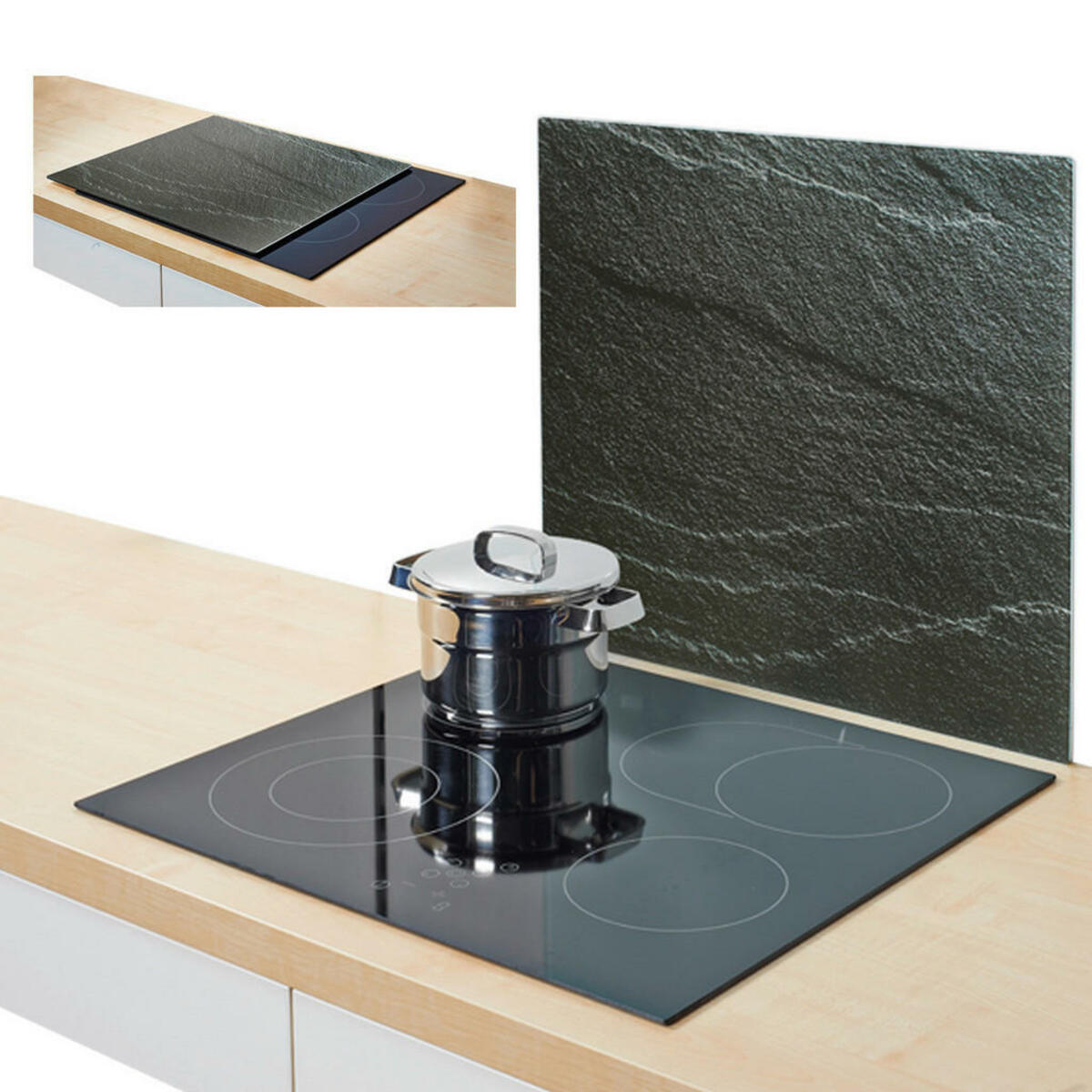 Bild 1 von Zeller Herdblende-/Abdeckplatte Schiefer schiefer Glas B/H/L: ca. 50x0,8x56 cm