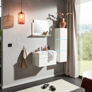 Home Deluxe Wangerooge Badmöbel-Set weiß, ca. 91 cm breit mit Seitenschrank und Spiegel (Gr. L)