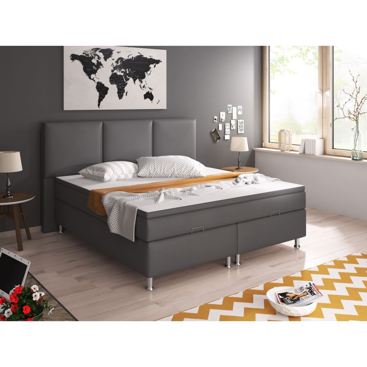 Bild 1 von Inter Handels Boxspringbett Oslo mit Bettkasten 180x200 cm Kunstleder anthrazit