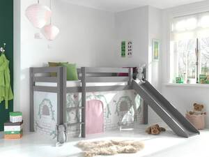 Spielbett Pino inkl. Rutsche mit Textilset Vorhang versch. Designs