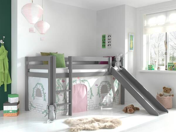 Bild 1 von Spielbett Pino inkl. Rutsche mit Textilset Vorhang versch. Designs