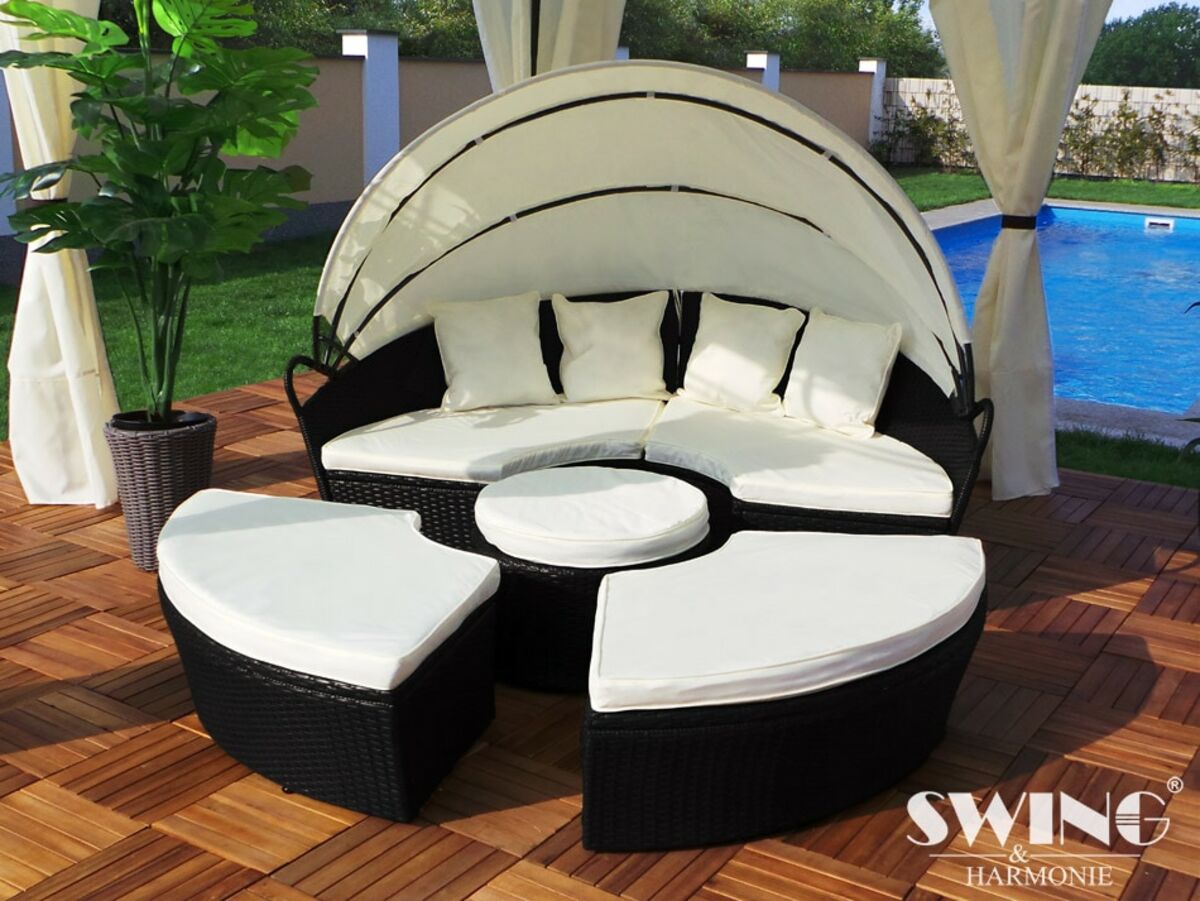 Bild 1 von Swing&Harmonie LED - Sonneninsel Rattan Lounge Polyrattan Sitzgruppe Liege Insel inkl. Abdeckcover  - versch. Ausführungen