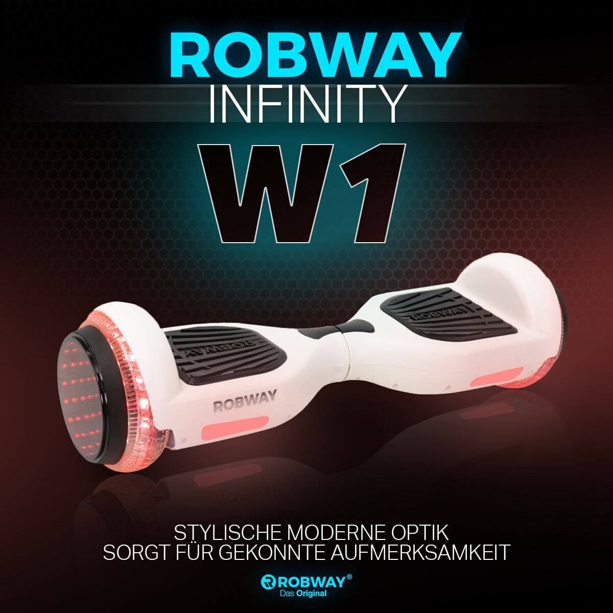 Bild 1 von ROBWAY W1 Hoverboard für Erwachsene und Kinder, 6,5 Zoll, Self-Balance, Bluetooth, App, 700 Watt, LEDs (Weiß Matt Infinity RG1)