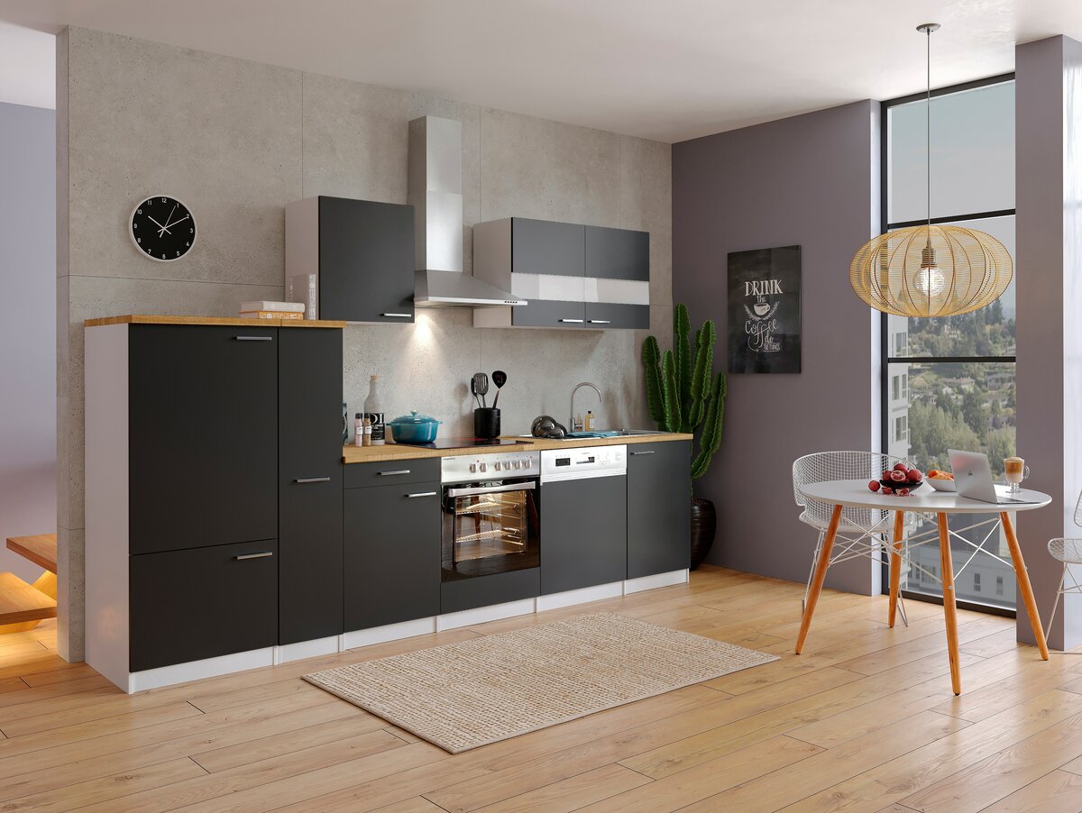 Bild 1 von Respekta Küchenzeile KB310WSC 310 cm Weiß - Schwarz mit Glaskeramikkochfeld