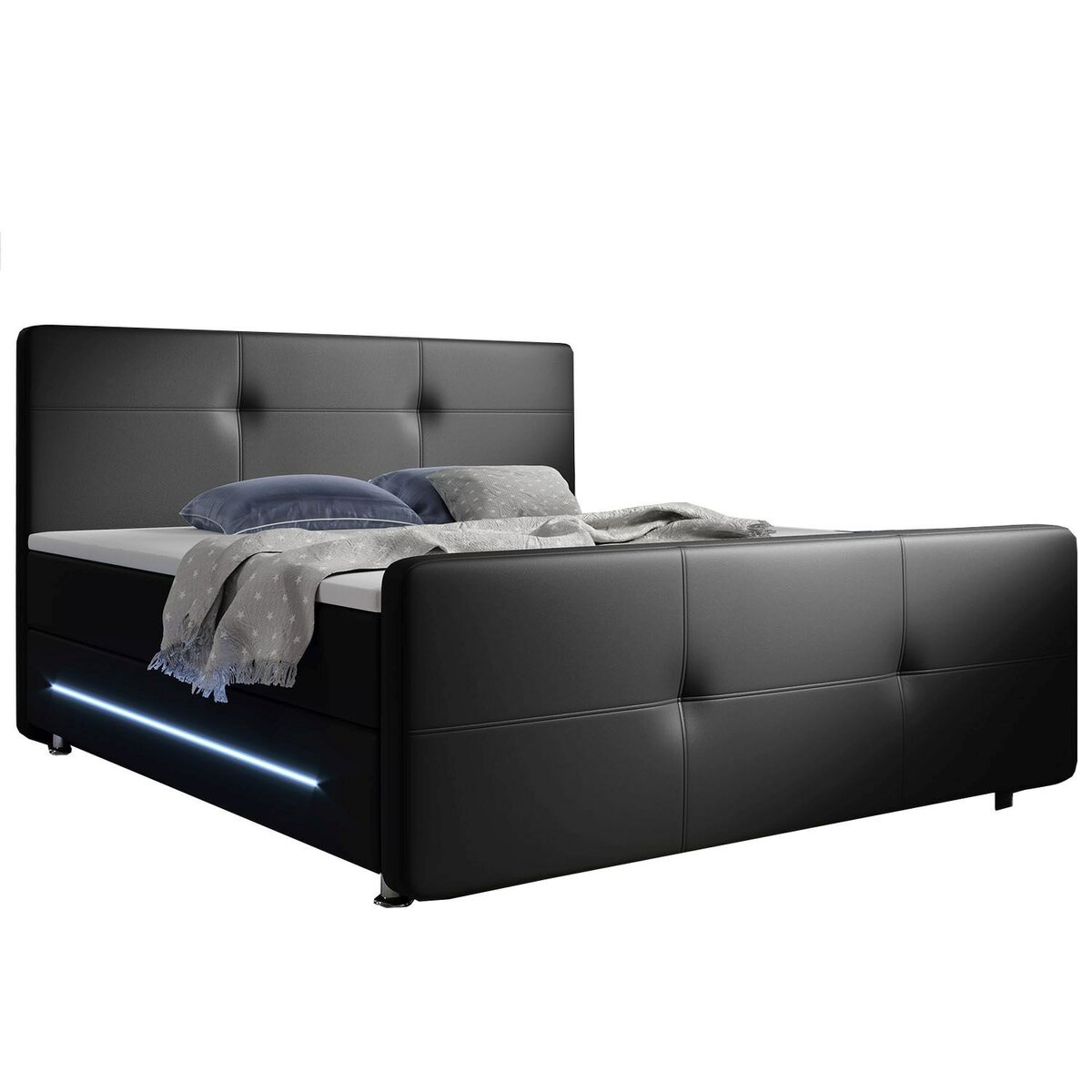 Bild 1 von Juskys Boxspringbett Oakland 180 x 200 cm – LED Beleuchtung, Bonell-Matratzen & Topper - schwarz