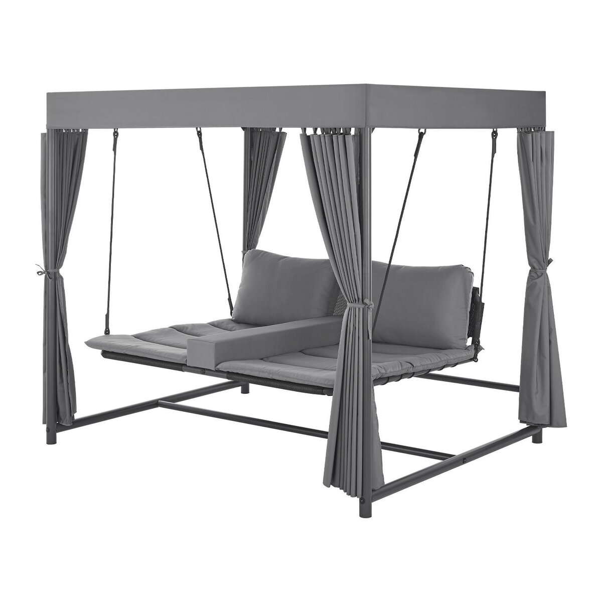 Bild 1 von Juskys Schaukelliege Kassandra - Gartenliege mit Sonnendach und Vorhängen für 2 Personen in Grau
