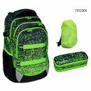 Bild 1 von neoxx Schulranzen Active (Set, 3-tlg. inkl. Schamper Box und Regenschutz-Hülle), Rucksack Set "Pixel" - Schultasche 5. bis 12. Klasse