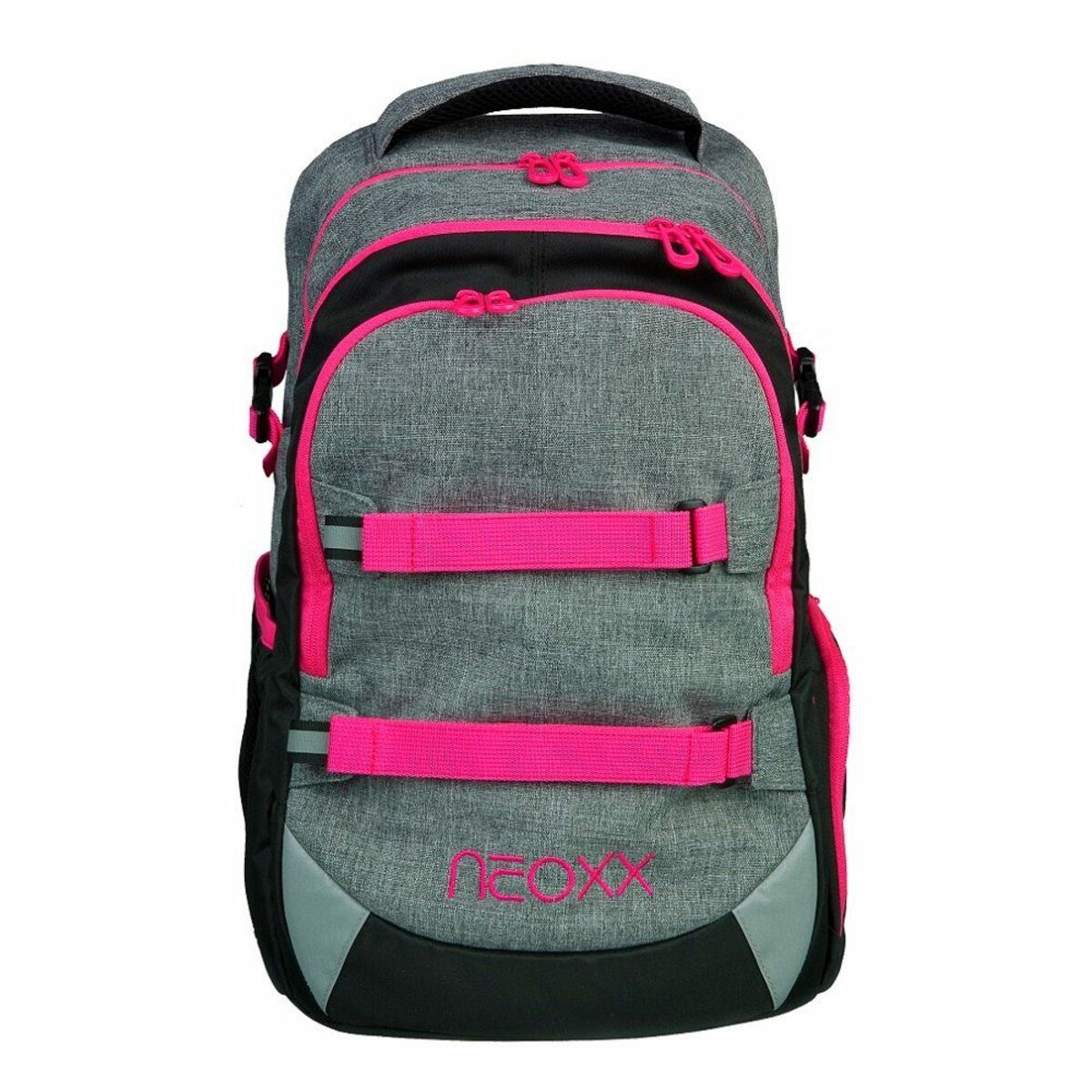 Bild 2 von neoxx Schulranzen Active (Set, 3-tlg. inkl. Schamper Box und Regenschutz-Hülle), Rucksack Set "pink in famous" - Schultasche 5. bis 12. Klasse