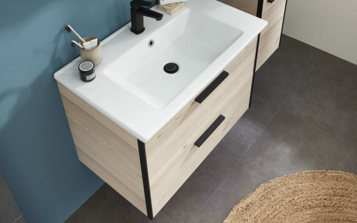 Bild 3 von Vito - Waschtischunterschrank Alomi, Polar Pinie Nachbildung, Absetzung in schwarz