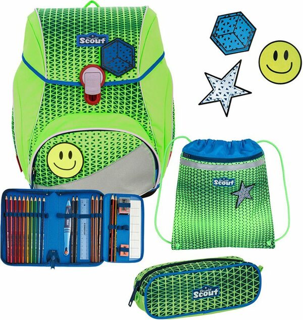 Bild 1 von Scout Schulranzen Alpha Neon Safety - Green Gecko (Set), mit 3 Funny Snaps; enthält recyceltes Material