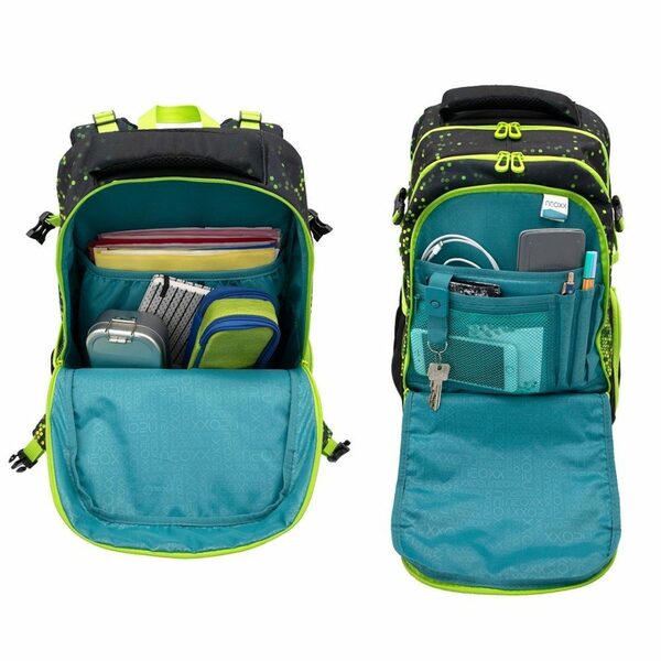 Bild 3 von neoxx Schulranzen Active (Set, 3-tlg. inkl. Schamper Box und Regenschutz-Hülle), Rucksack Set "Pixel" - Schultasche 5. bis 12. Klasse