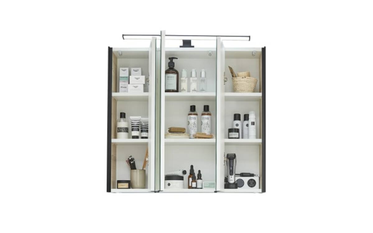 Bild 4 von Spiegelschrank 3-türig, Polar Pinie Nachbildung, Absetzung in schwarz