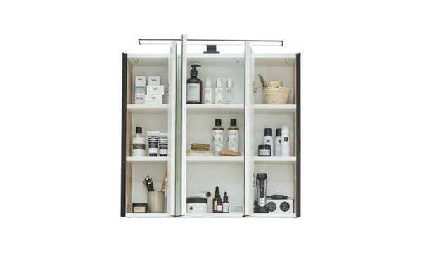 Bild 4 von Spiegelschrank 3-türig, Polar Pinie Nachbildung, Absetzung in schwarz