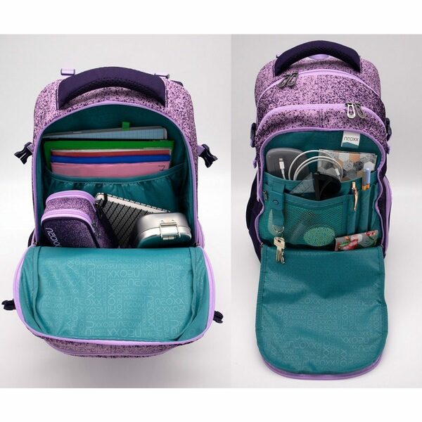 Bild 3 von neoxx Schulranzen Active (Set, 3-tlg. inkl. Schamper Box und Regenschutz-Hülle), Mädchen Rucksack Set "Glitterally" - Schultasche 5. bis 12. Klasse