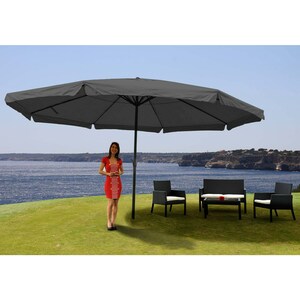 Sonnenschirm Carpi Pro, Gastronomie Marktschirm mit Volant Ø 5m Polyester/Alu 28kg ~ anthrazit ohne Ständer