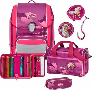 Scout Schulranzen Genius, Pink Horse (Set), ent. recyceltes Material (Global Recycled Standard); bluesign® PRODUCT