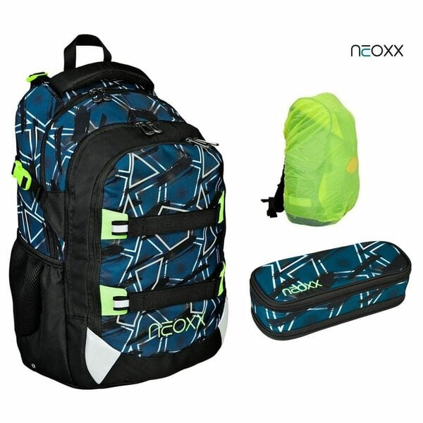 Bild 1 von neoxx Schulranzen Active (Set, 3-tlg. inkl. Schamper Box und Regenschutz-Hülle), Rucksack Set "Flash yourself" - Schultasche 5. bis 12. Klasse