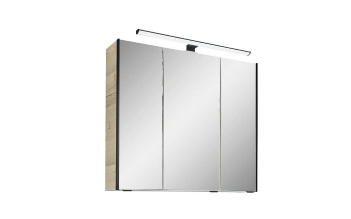 Bild 1 von Spiegelschrank 3-türig, Polar Pinie Nachbildung, Absetzung in schwarz
