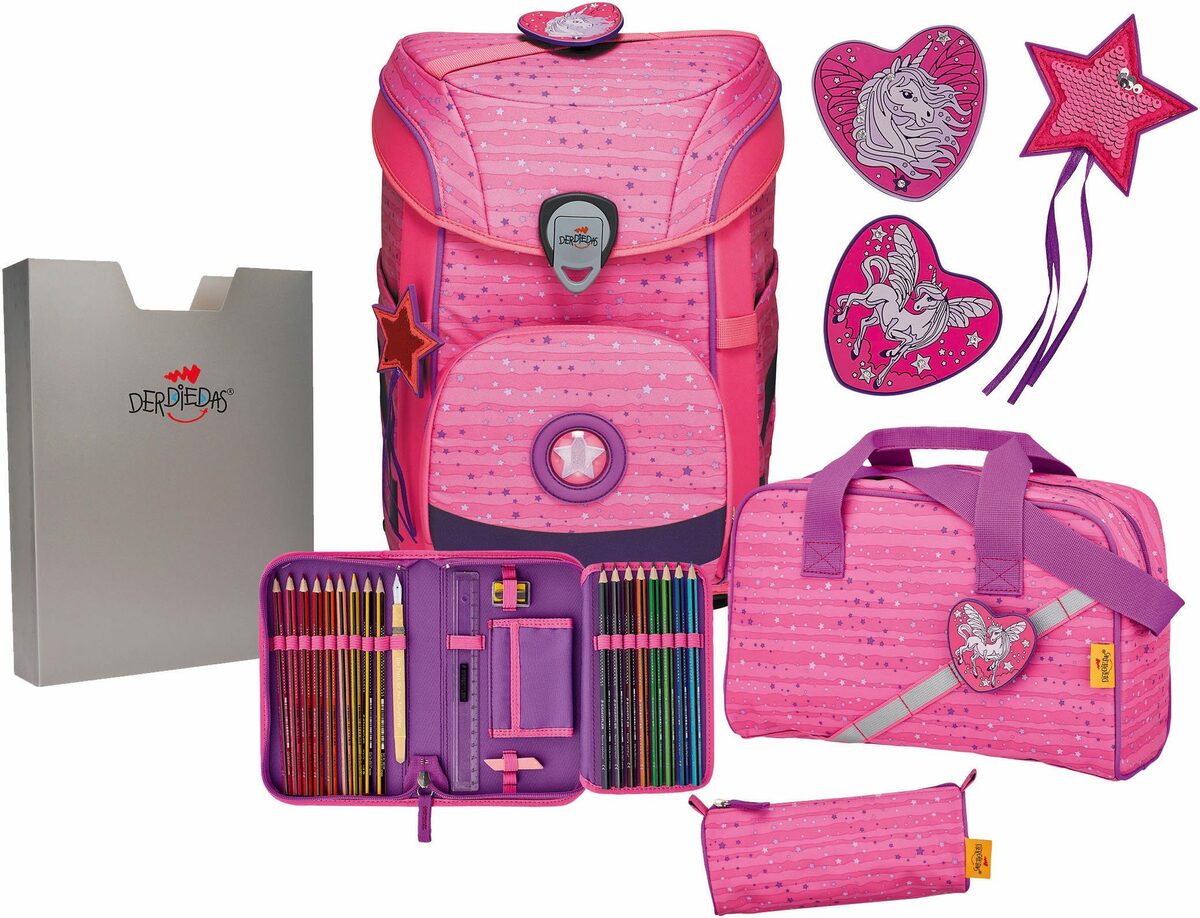 Bild 1 von DerDieDas® Schulranzen Ergoflex Easy, Pretty Unicorn (Set), mit höhenverstellbarem Rückensystem; Faser aus recycelten PET-Flaschen