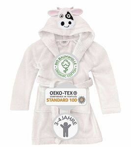 Minky Mooh Bade-Mantel Morgenmantel aus organischer Baumwolle geeignet für Kinder von 3-4 Jahren Weiß