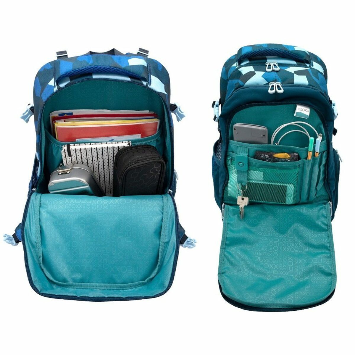 Bild 3 von neoxx Schulranzen Active (Set, 3-tlg. inkl. Schamper Box und Regenschutz-Hülle), Rucksack Set "Camo Nation" - Schultasche 5. bis 12. Klasse