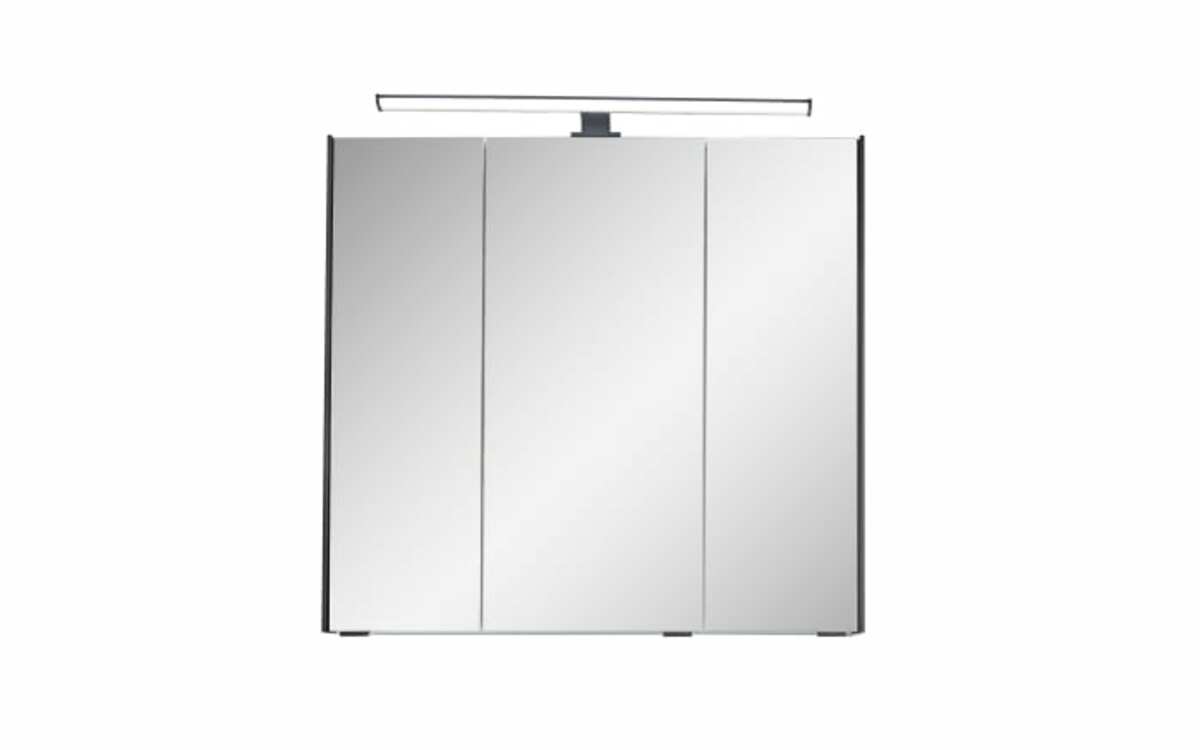 Bild 2 von Spiegelschrank 3-türig, Polar Pinie Nachbildung, Absetzung in schwarz